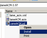 Lame MP3 ACM  MP3 encoder installation